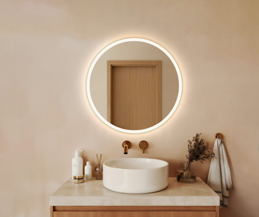 Lustro LED EZEHIEL - Okrągłe podświetlane piaskowane na obrzeżach