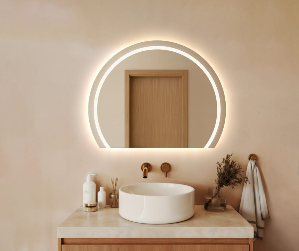 Lustro LED AMOS - Półokrągłe Ze Ścięciem na dole , podświetlane z piaskowaniem