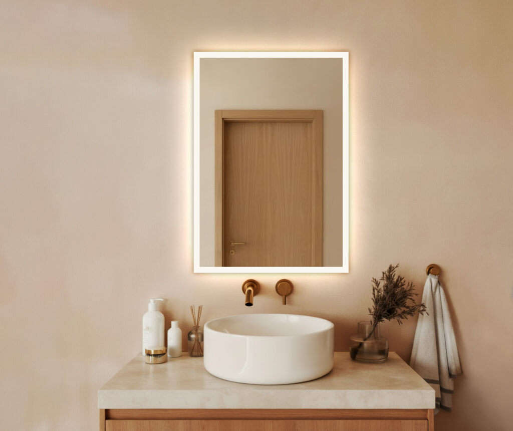 Lustro LED EZEHIEL - Prostokątne łazienkowe piaskowane na obrzeżach z podświetleniem