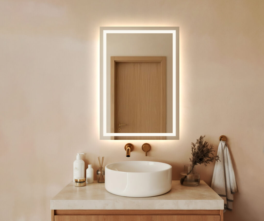 Lustro LED AMOS - Prostokątne piaskowane wewnątrz z podświetleniem