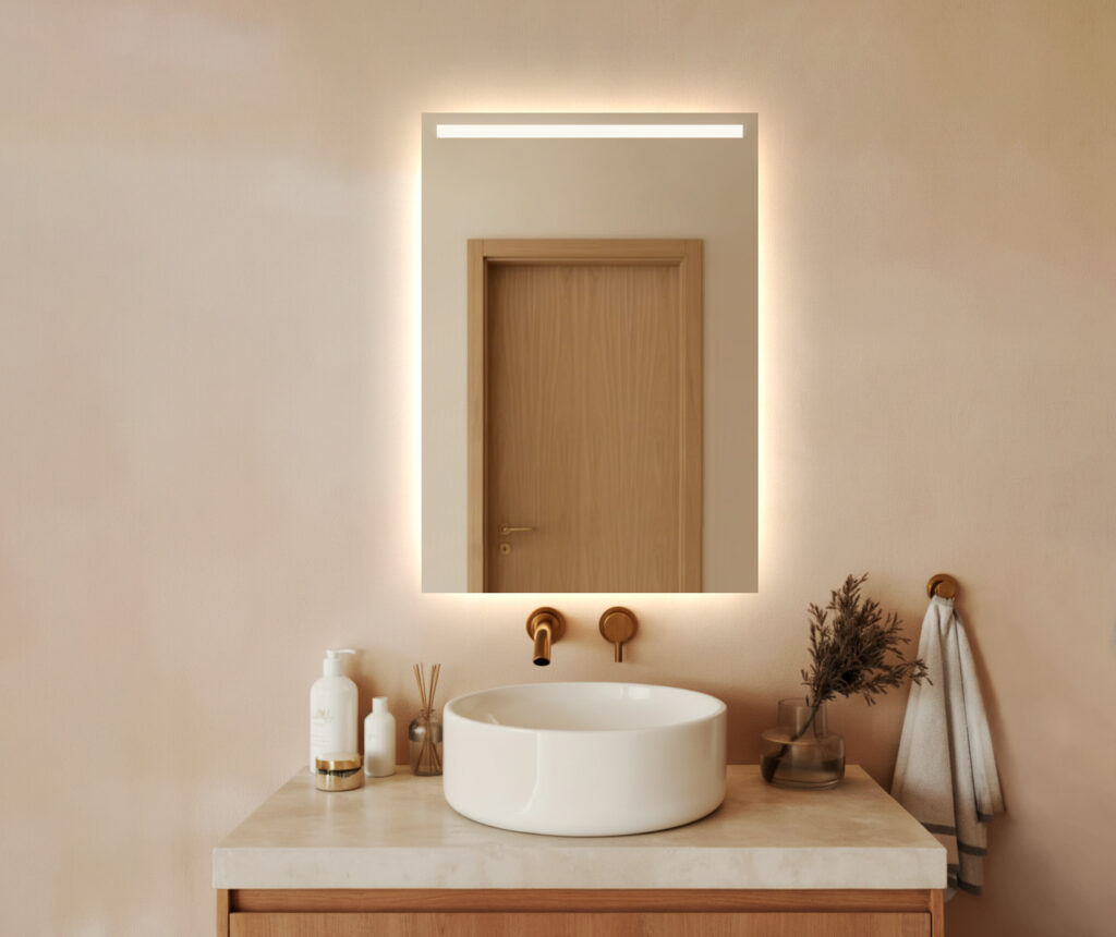 Lustro LED ABDIASZ - Prostokątne, podświetlane oraz piaskowane na górze