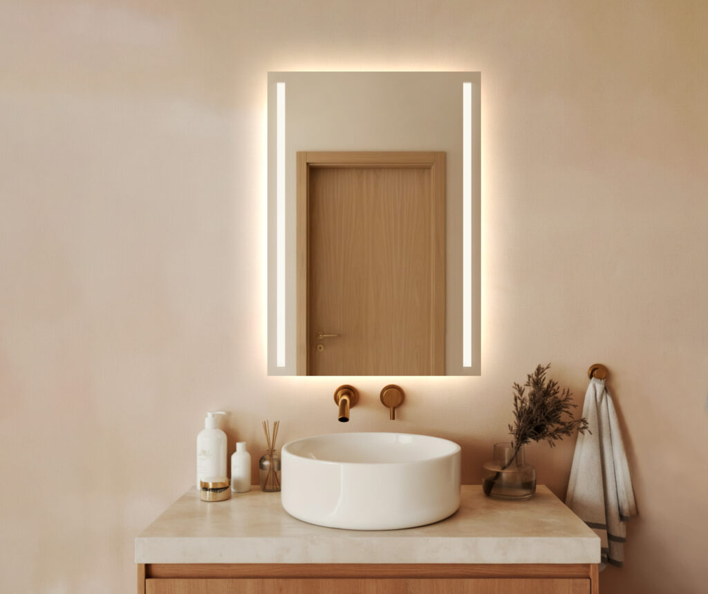 Lustro LED SAMUEL - Prostokątne, podświetlane oraz piaskowane na bokach