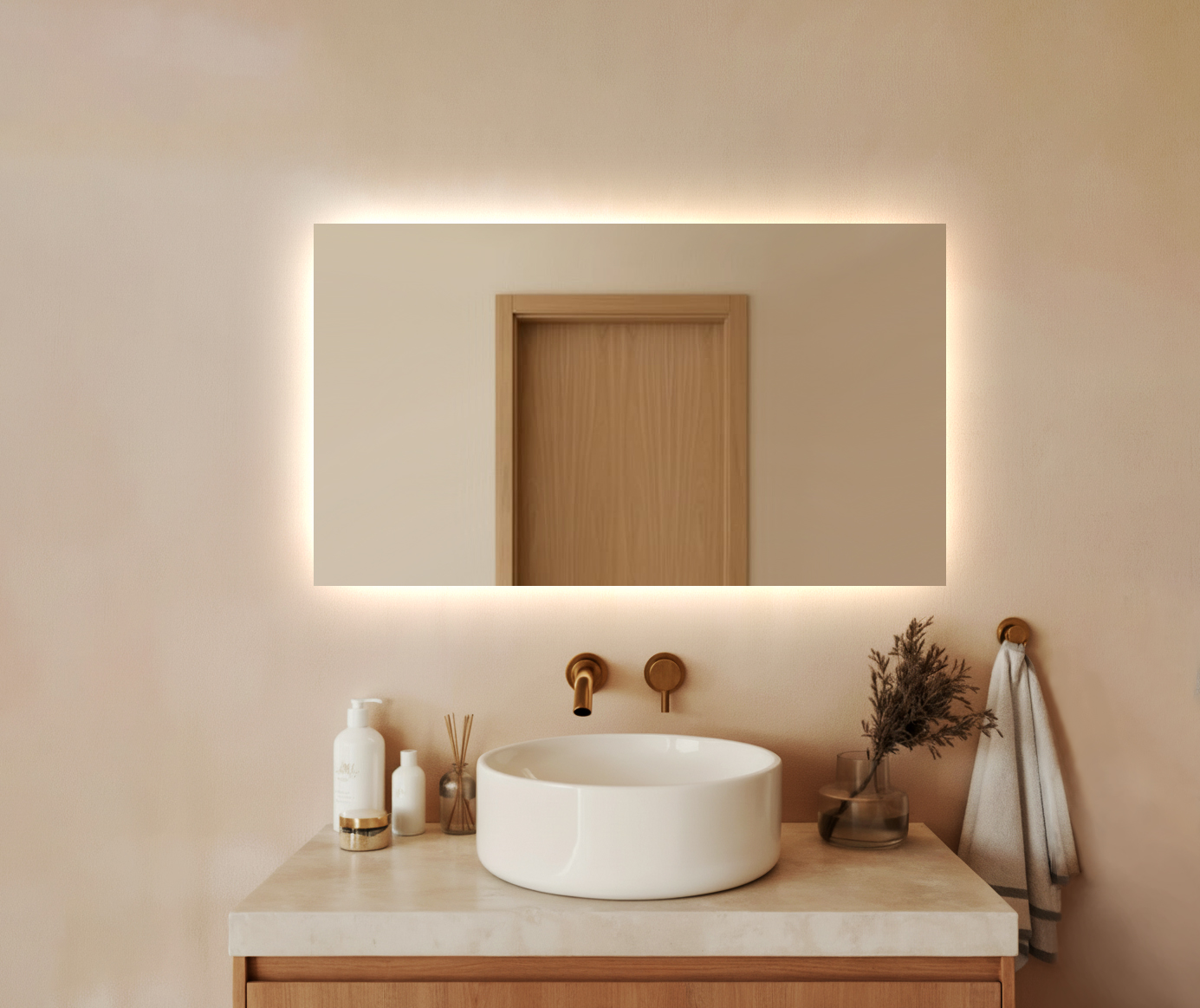 (Wyprzedaż) Lustro LED IZMAEL - Prostokątne sz 1000mm x wys 850mm, Mata Grzewcza + Zegar