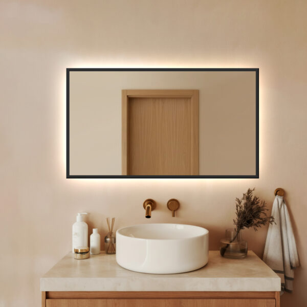 (Wyprzedaż) Lustro LED IZMAEL - Prostokątne w czarnej ramie sz 800mm x wys 500mm