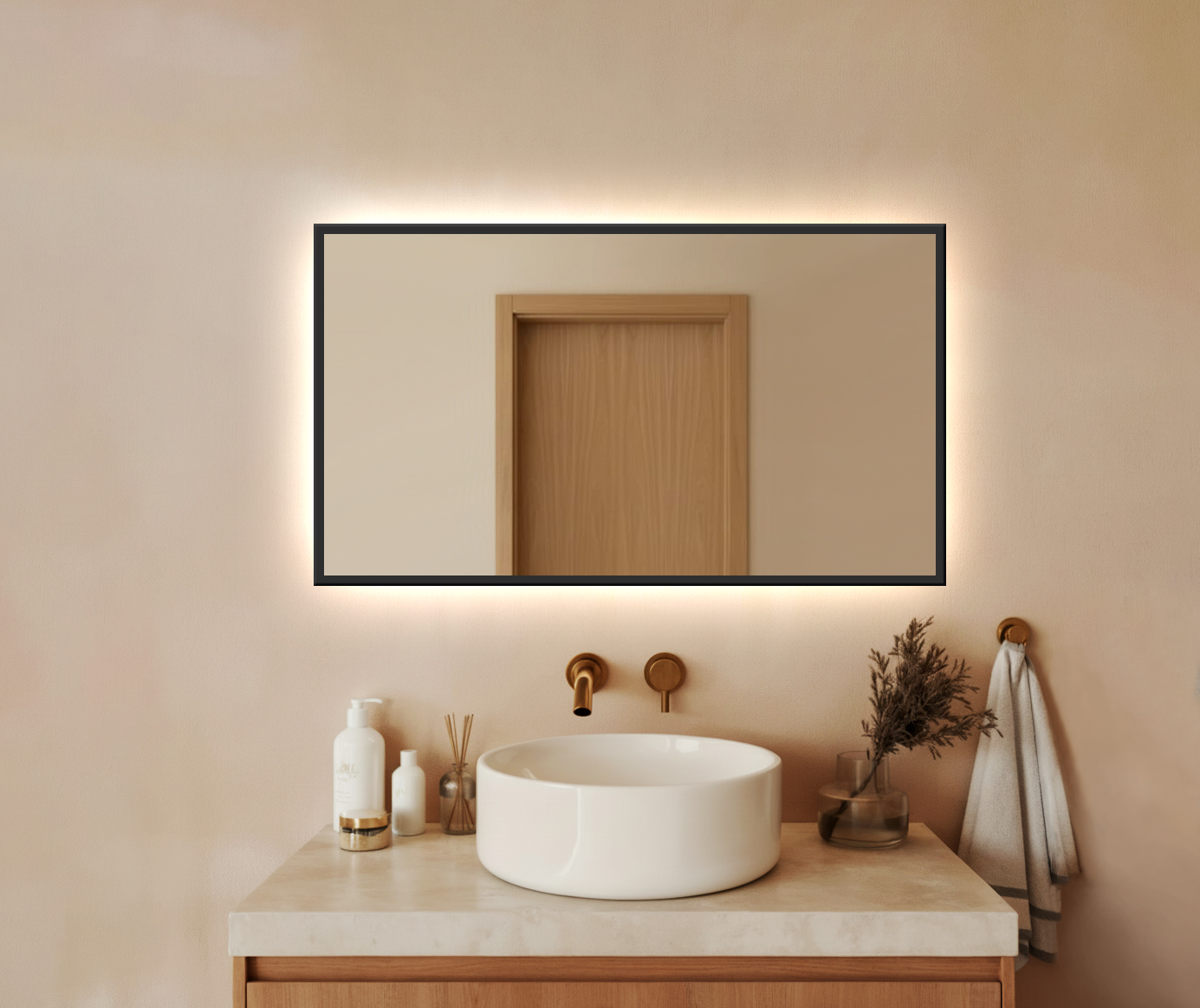 (Wyprzedaż) Lustro LED IZMAEL - Prostokątne w czarnej ramie sz 800mm x wys 500mm