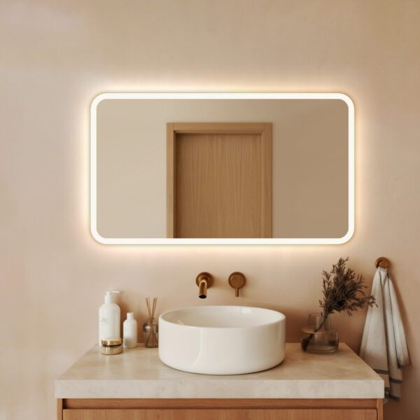 (Wyprzedaż) Lustro LED EZEHIEL - Prostokątne z zaokrąglonymi rogami sz 1100mm x wys 500mm, Włącznik Dotykowy + 3 Barwy