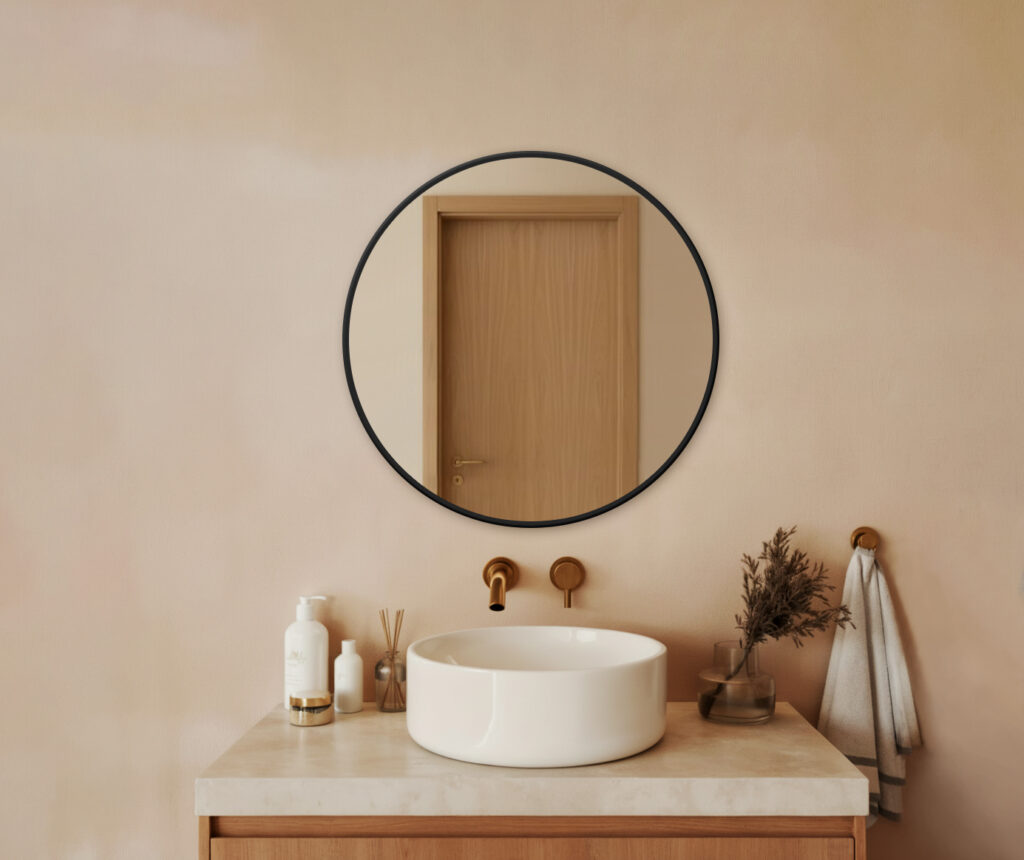 Lustro JAN - Okrągłe w czarnej aluminiowej ramie bez oświetlenia