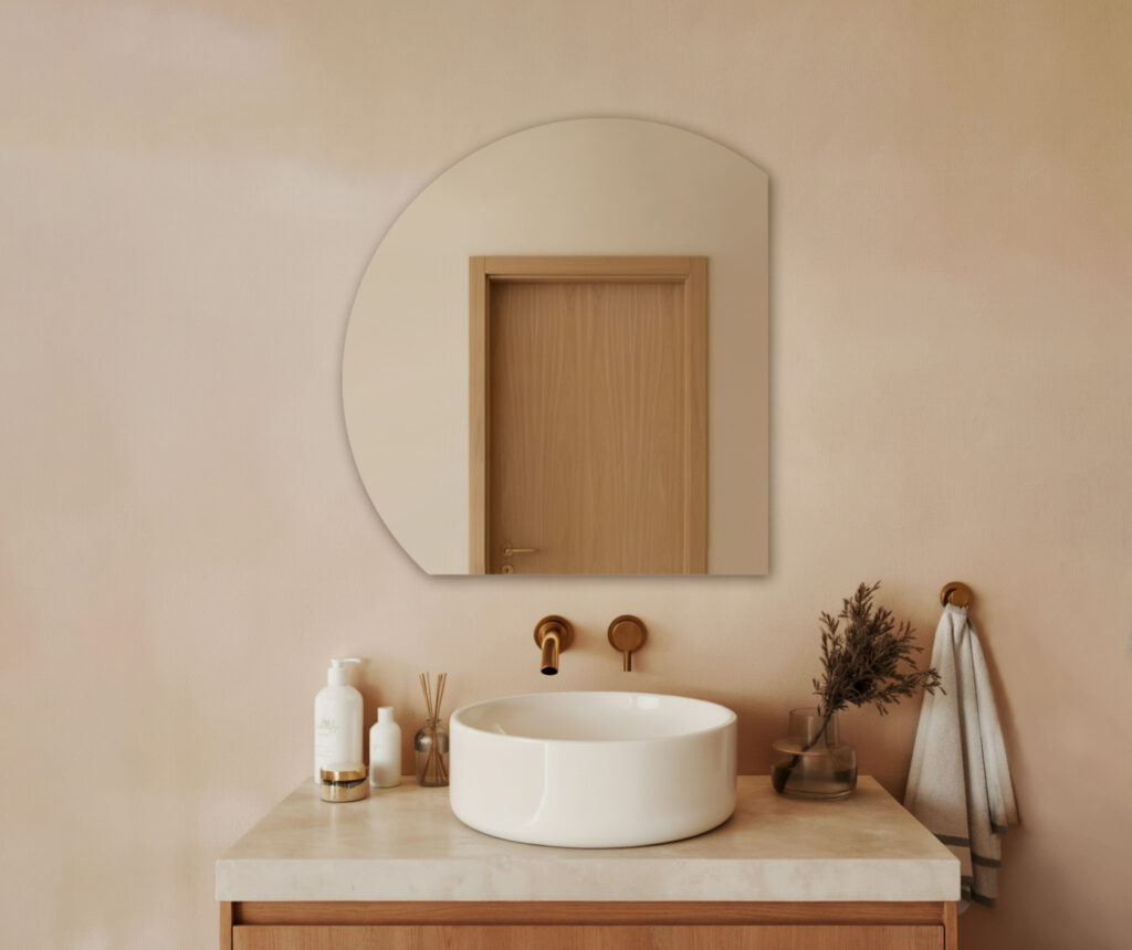 Lustro - Półokrągłe srebrne bez ramy ścięte boki bez podświetlenia