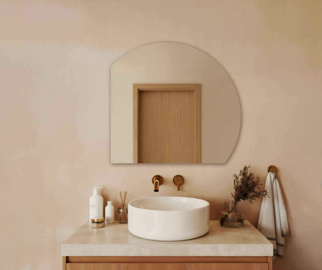 Lustro - Półokrągłe srebrne bez ramy ścięte boki bez podświetlenia