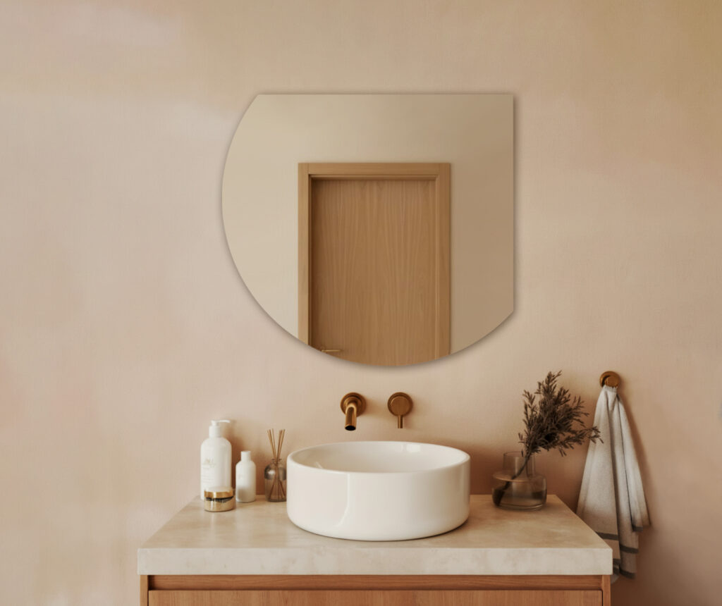 Lustro - Półokrągłe srebrne bez ramy ścięte boki bez podświetlenia