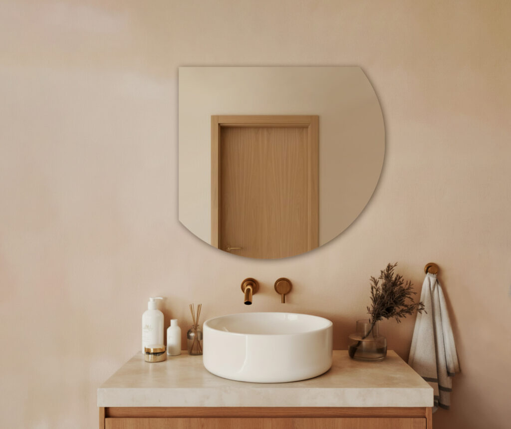 Lustro - Półokrągłe srebrne bez ramy ścięte boki bez podświetlenia