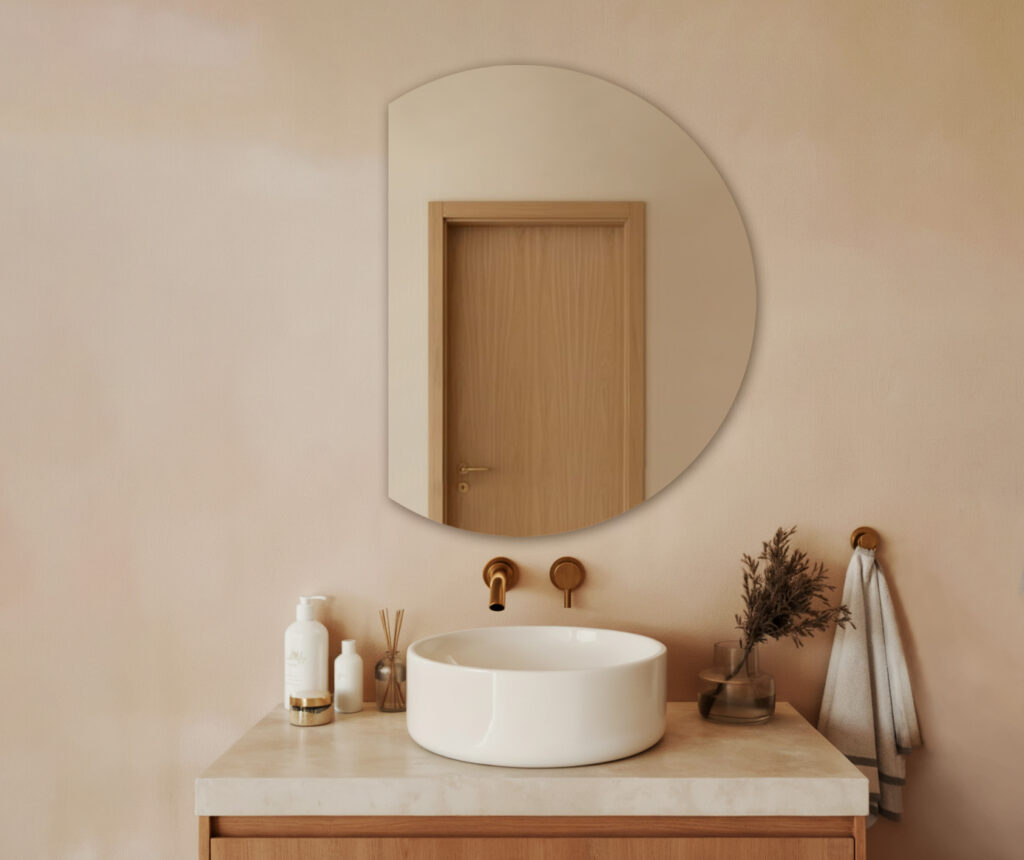 Lustro - Srebrne półokrągłe ze ściętym lewym bokiem