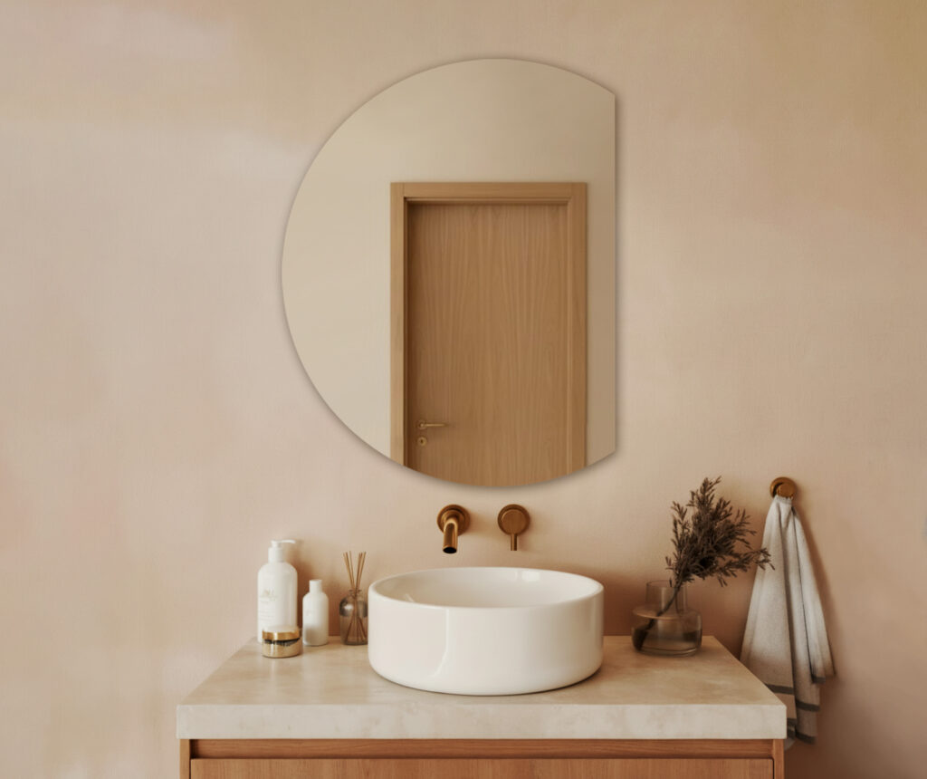 Lustro - Srebrne półokrągłe ze ściętym prawym bokiem