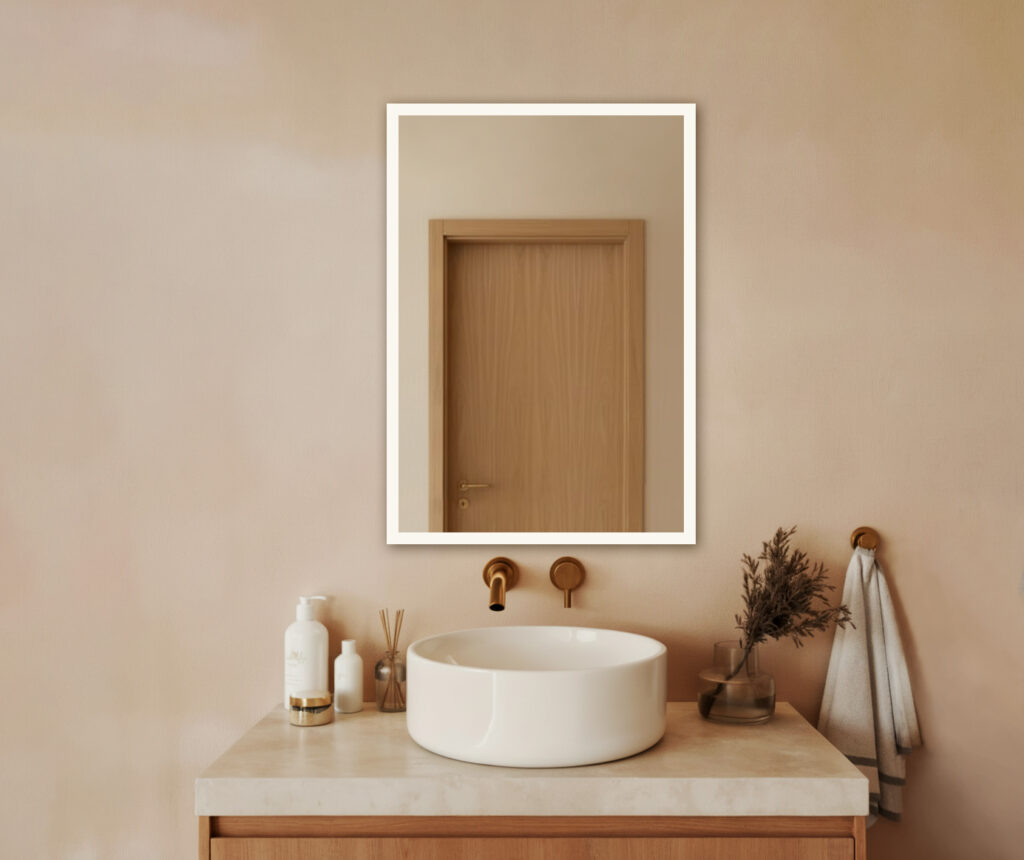 Lustro łazienkowe EZEHIEL - Bez oświetlenia srebrne piaskowane na obrzeżach