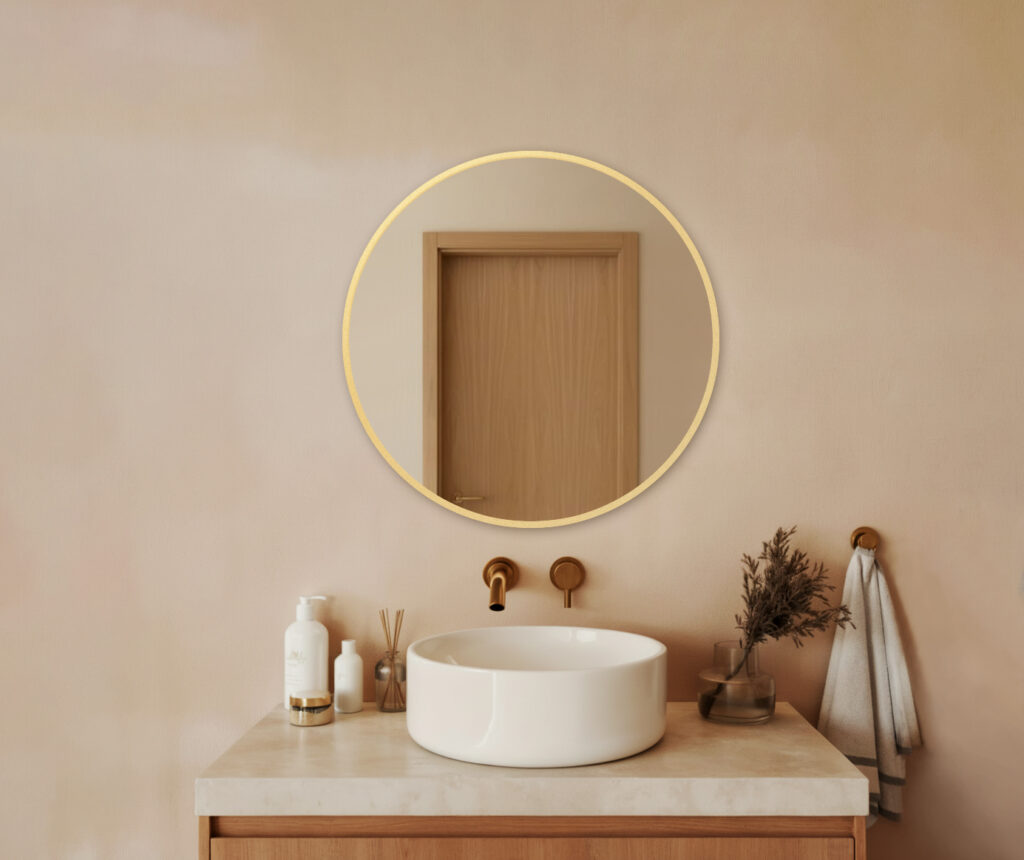 Lustro JAN - Okrągłe w złotej aluminiowej ramie bez oświetlenia