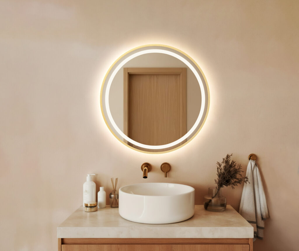 Lustro LED AMOS - Okrągłe Złota Aluminiowa Rama z Piaskowaniem