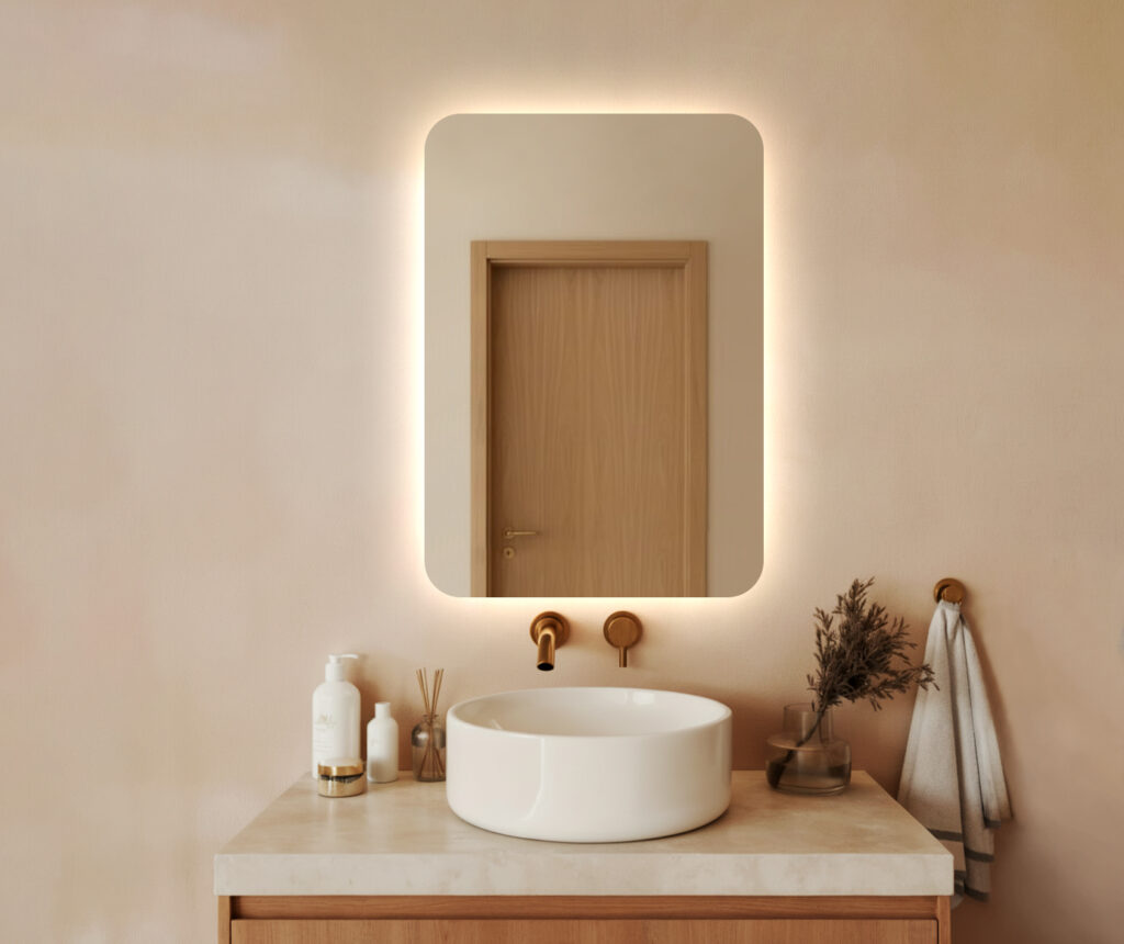 Lustro zaokrąglone rogi podświetlenie led