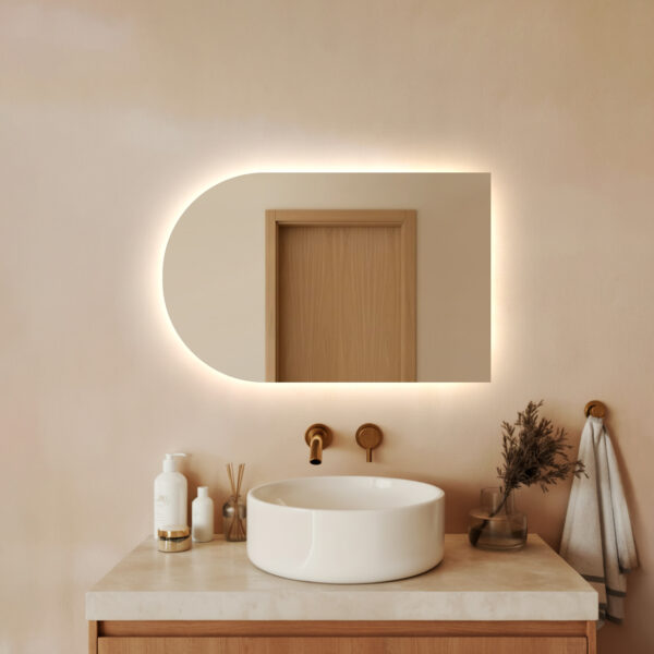 Lustro LED IZMAEL - Półowalne ze ścięciem i podświetleniem LED (P)