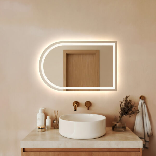 Lustro LED AMOS - Półowalne ze ścięciem i podświetleniem LED (P)