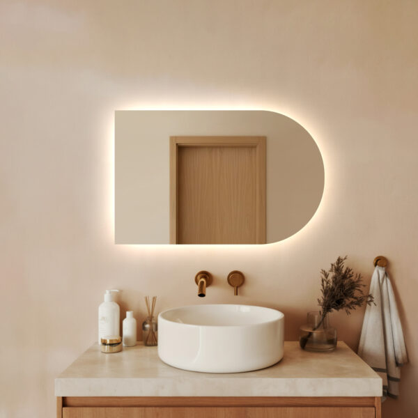 Lustro LED IZMAEL - Półowalne ze ścięciem i podświetleniem LED (L)