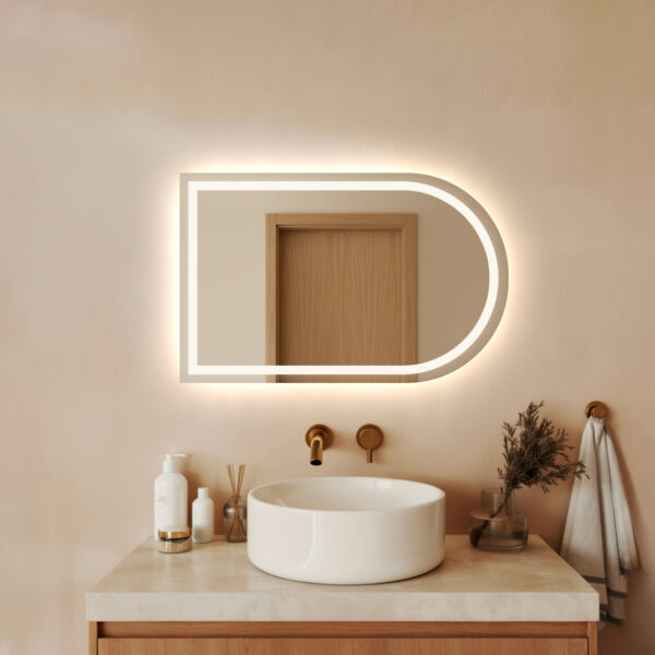 Lustro LED AMOS - Półowalne ze ścięciem i podświetleniem LED (L)