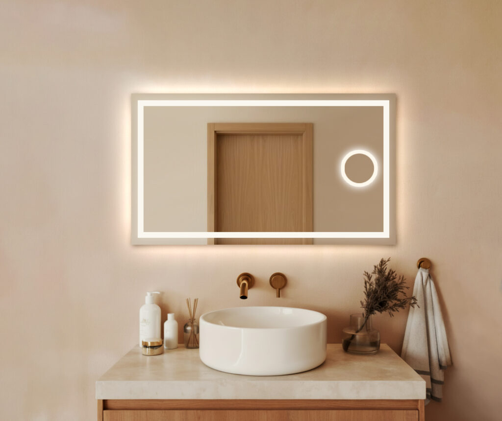 Lustro prostokątne z lusterkiem LED i piaskowaniem