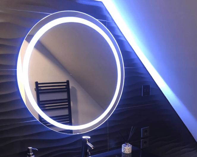Lustro LED AMOS - okrągłe podświetlane piaskowane w środku